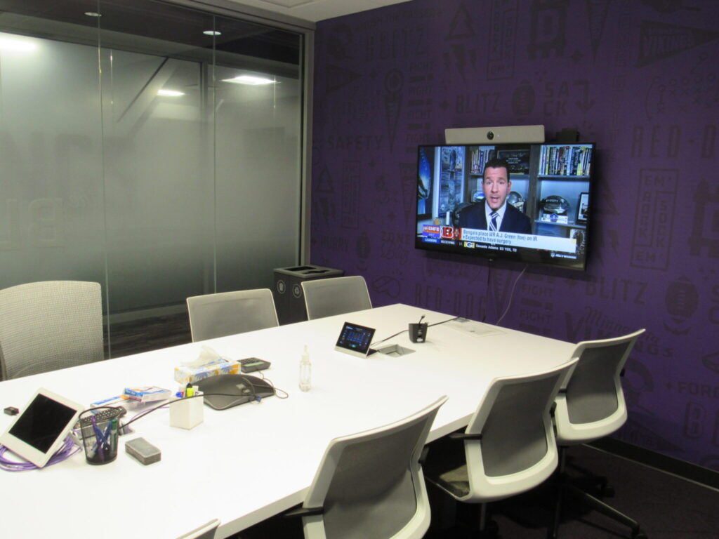 Conference room with video monitors