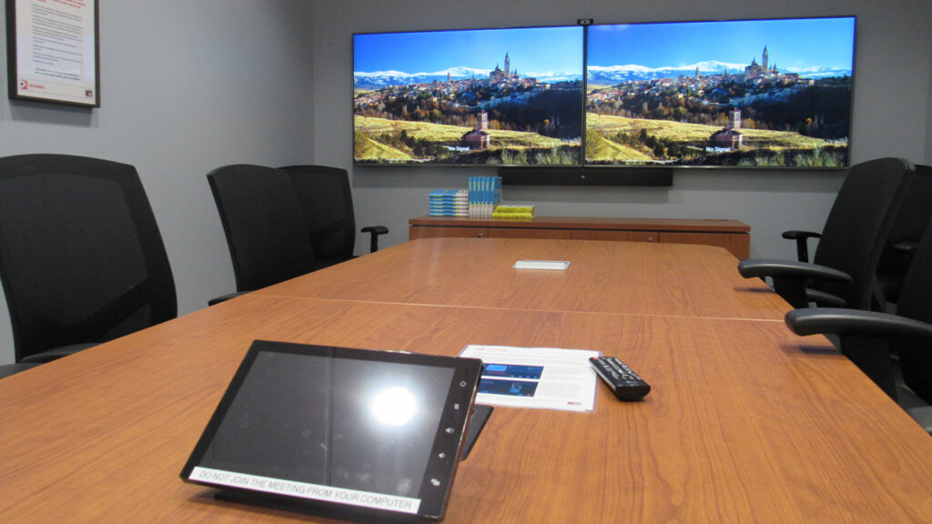 A modern boardroom equipped with Electronic Design Company technology.