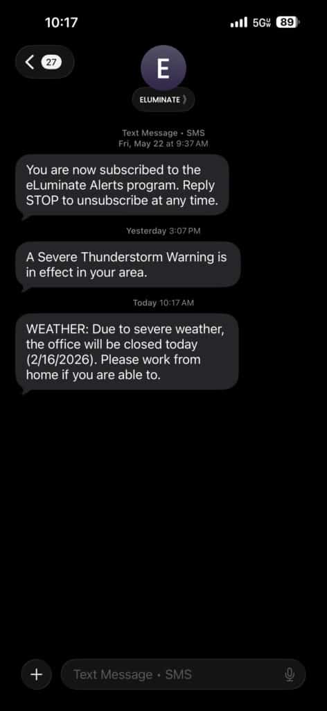 Sample Eluminate Text Message
